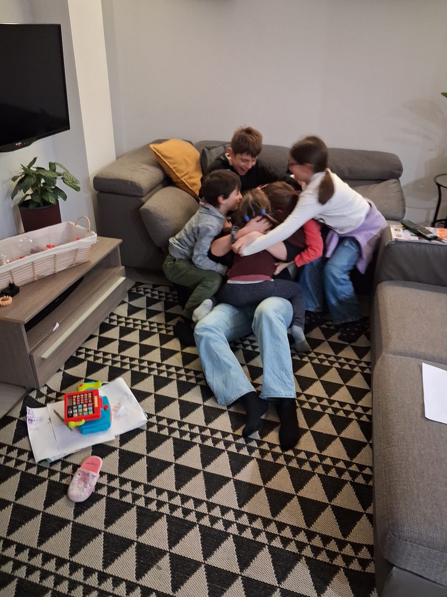 Group hug with students