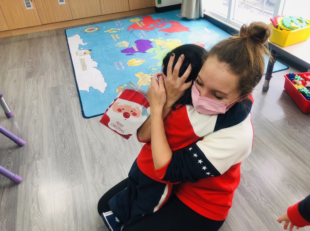 A warm hug with a student