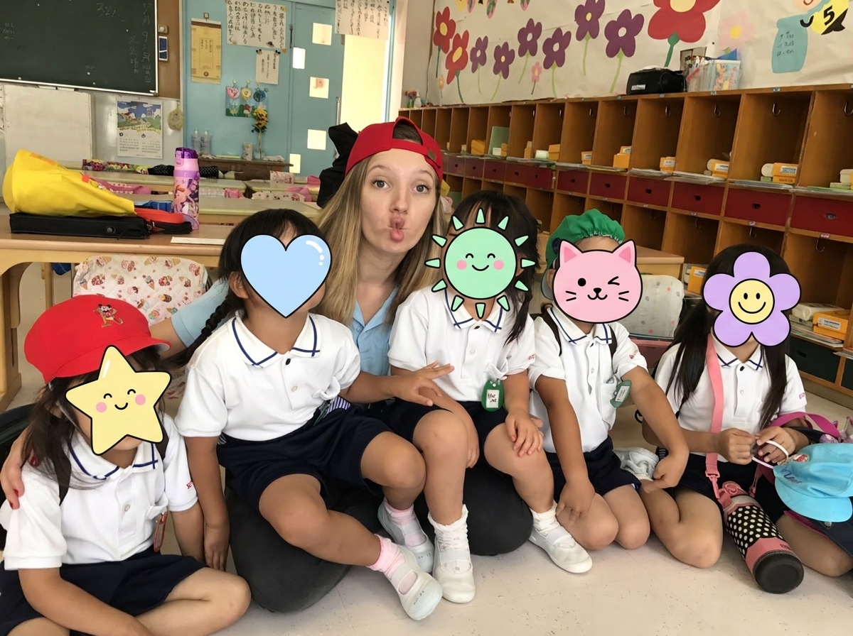 Class group photo with silly faces